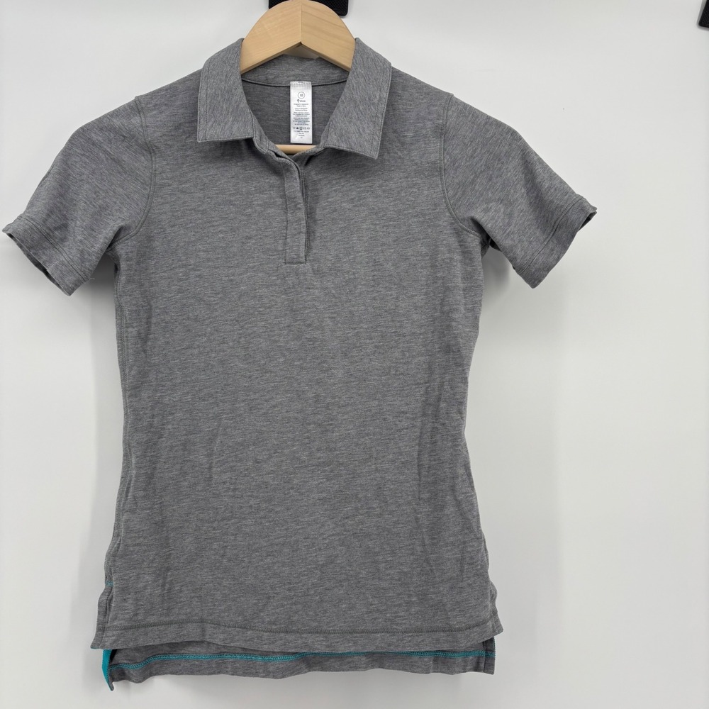 Ivivva Girls Polo Shirt Size 10 Gray Short Sleeve Heathered Activewear Lululemon - Picture 4 of 7